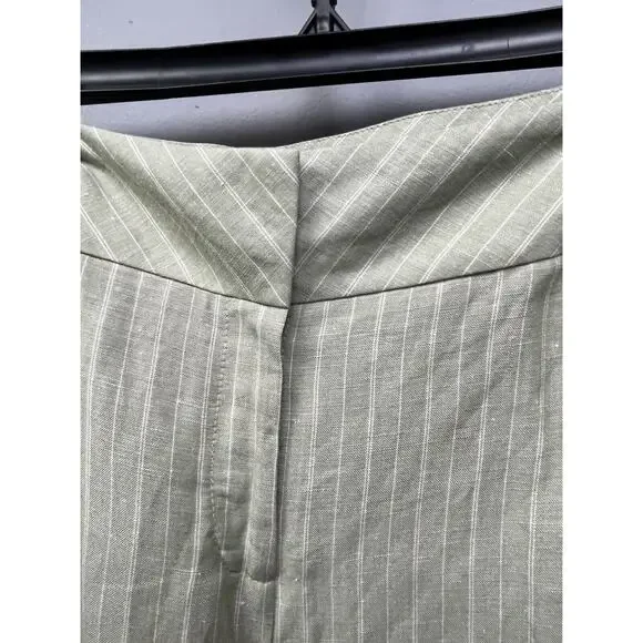 Emma James Pants Womens 14 Green Stripes Linen Blend Mid Rise Straight Leg NEW - Picture 6 of 8